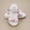 L'Amour Girls Leigh Pink Leather Knotted Bow Sandal With EVA Wedge Outsole - Petit Foot.com