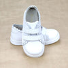 L'Amour Shoes Toddler Girls Caroline White Scalloped Leather Double Velcro Sneaker - Petit Foot