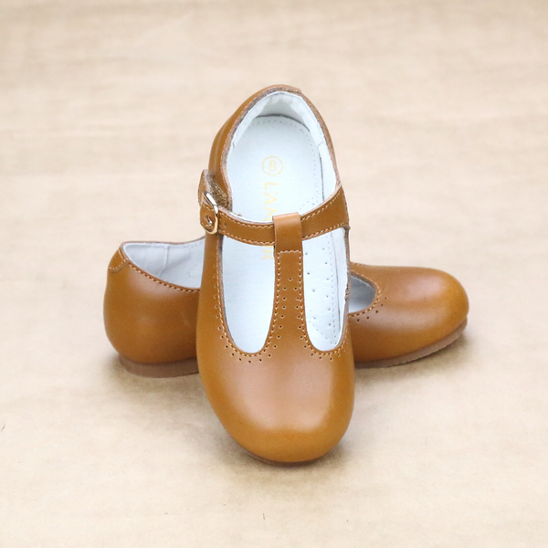 Girls tan t bar 2025 shoes