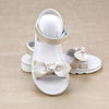 L'Amour Girls Leigh Champagne Leather Knotted Bow Sandal With EVA Wedge Outsole - Petit Foot.com