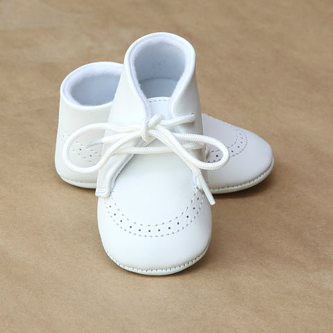 L'Amour Infant Boys White Leather Boot Crib Shoe