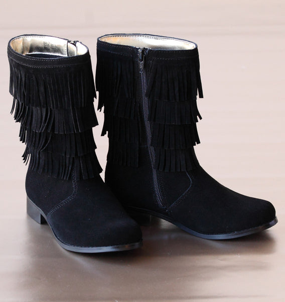 Black suede fringe boots top