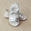 L'Amour Girls Silver Leather T-Strap Bow Sandal - Petitfoot.com