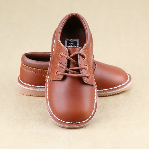 Tuck Boys Cognac Leather Mid-Top Lace Up Shoes