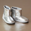 L'Amour Girls Silver Glitter Faux Fur Boot