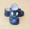 Angel Baby Girls Navy Leather Minnie Bow T-Strap Mary Jane - Petitfoot.com