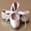 L'Amour Girls Silver Ballet Leather Flat with Satin Strap