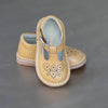 L'Amour Girls Mustard Perforated Pattern T-Strap Stitch Down Mary Jane