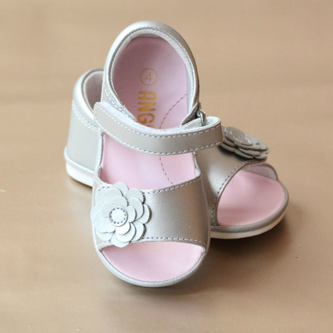 Angel Baby Girls Open Toe Leather Flower Sandal