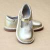L'Amour Girls Selina Gold Leather Scalloped T-Strap Leather Mary Janes - Petitfoot.com