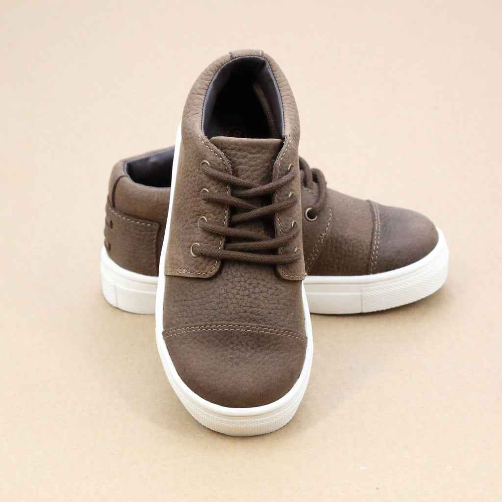 Toddler Boys Wyatt Lace Up Brown Leather Sneaker  - Petitfoot.com