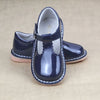 L'Amour Girls Selina Patent Navy Leather Scalloped T-Strap Leather Mary Janes - Petitfoot.com