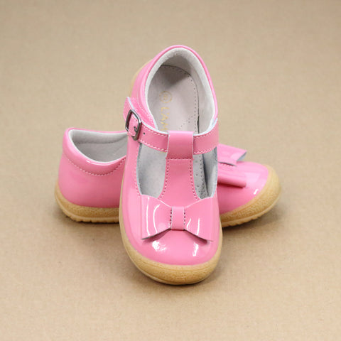 L'Amour Girls Patent Malibu Pink Bow T-Strap Mary Jane