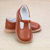 L'Amour Girls Selina Cognac Leather Scalloped T-Strap Leather Mary Janes - Petitfoot.com