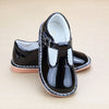 L'Amour Girls Selina Patent Black Leather Scalloped T-Strap Leather Mary Janes - Petitfoot.com