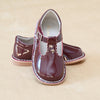 L'Amour Girls Selina Patent Burgundy Leather Scalloped T-Strap Leather Mary Janes - Petitfoot.com