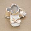Angel Baby Girls Jolie Open Toe Champagne Bow Leather Sandal