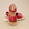 L'Amour Girls Ella Red Leather Scalloped Open Toe Sandal With EVA Wedge Outsole - Petitfoot.com