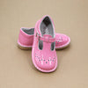 Girls Embroidered Patent Malibu Pink T-Strap Stitch Down Mary Jane by L'Amour - Petitfoot.com
