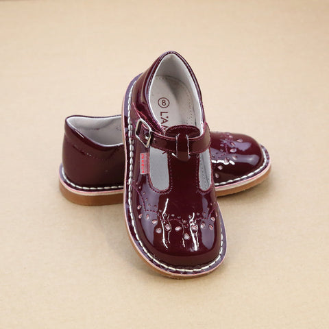 L'Amour Girls T-Strap Embroidered Stitch Down Mary Jane