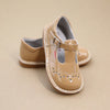 Girls Embroidered Patent Toffee T-Strap Stitch Down Mary Jane by L'Amour - Petitfoot.com
