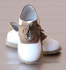 L'Amour Boys Nubuck White/Khaki Saddle Oxford Shoes