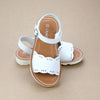 L'Amour Girls Ella White Leather Scalloped Open Toe Sandal With EVA Wedge Outsole - Petitfoot.com