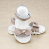 L'Amour Girls Leigh Latte Leather Knotted Bow Sandal With EVA Wedge Outsole - Petit Foot.com