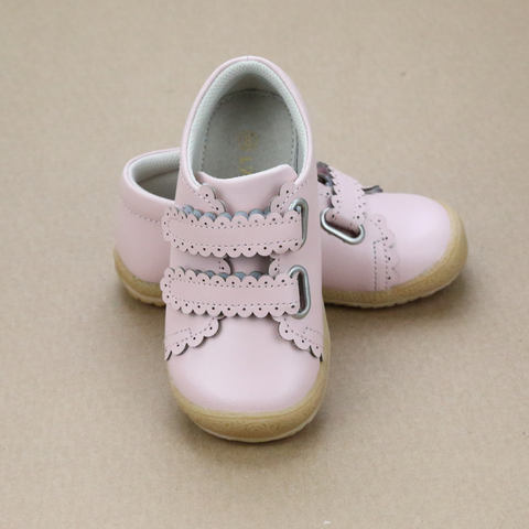 Marisa Toddler Girls Scalloped Double Strap Leather Sneaker with Bumper