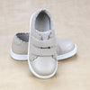 L'Amour Shoes Toddler Girls Caroline Almond Scalloped Leather Double Velcro Sneaker - Petit Foot