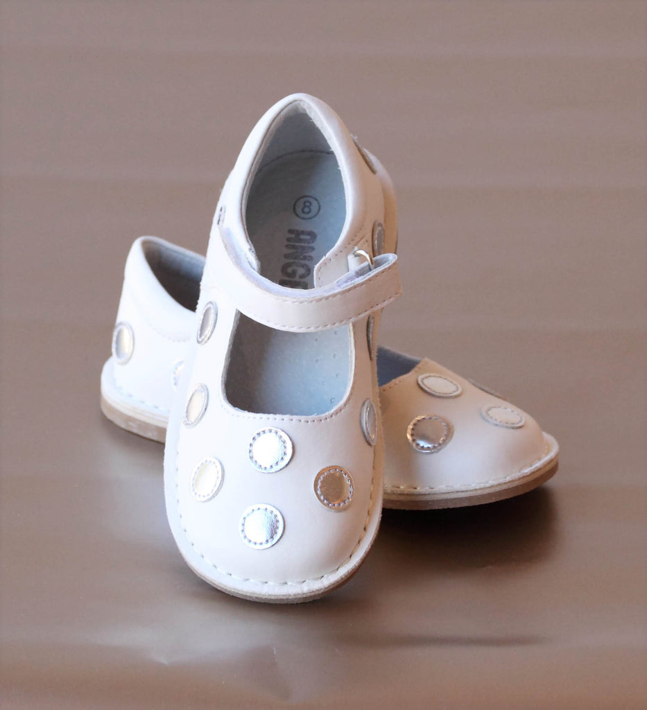 Angel Girls White Leather Polka Dot Mary Jane