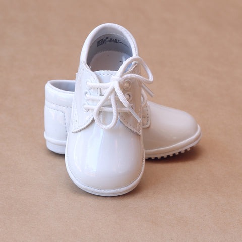 Angel Baby Boys Classic Patent White Lace Ups