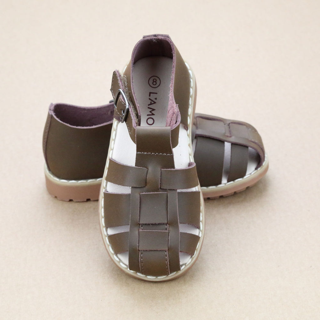 Toddler Boys Aiden Classic Waxed Brown Leather Fisherman Sandal - Vintage Inspired -Petitfoot.com