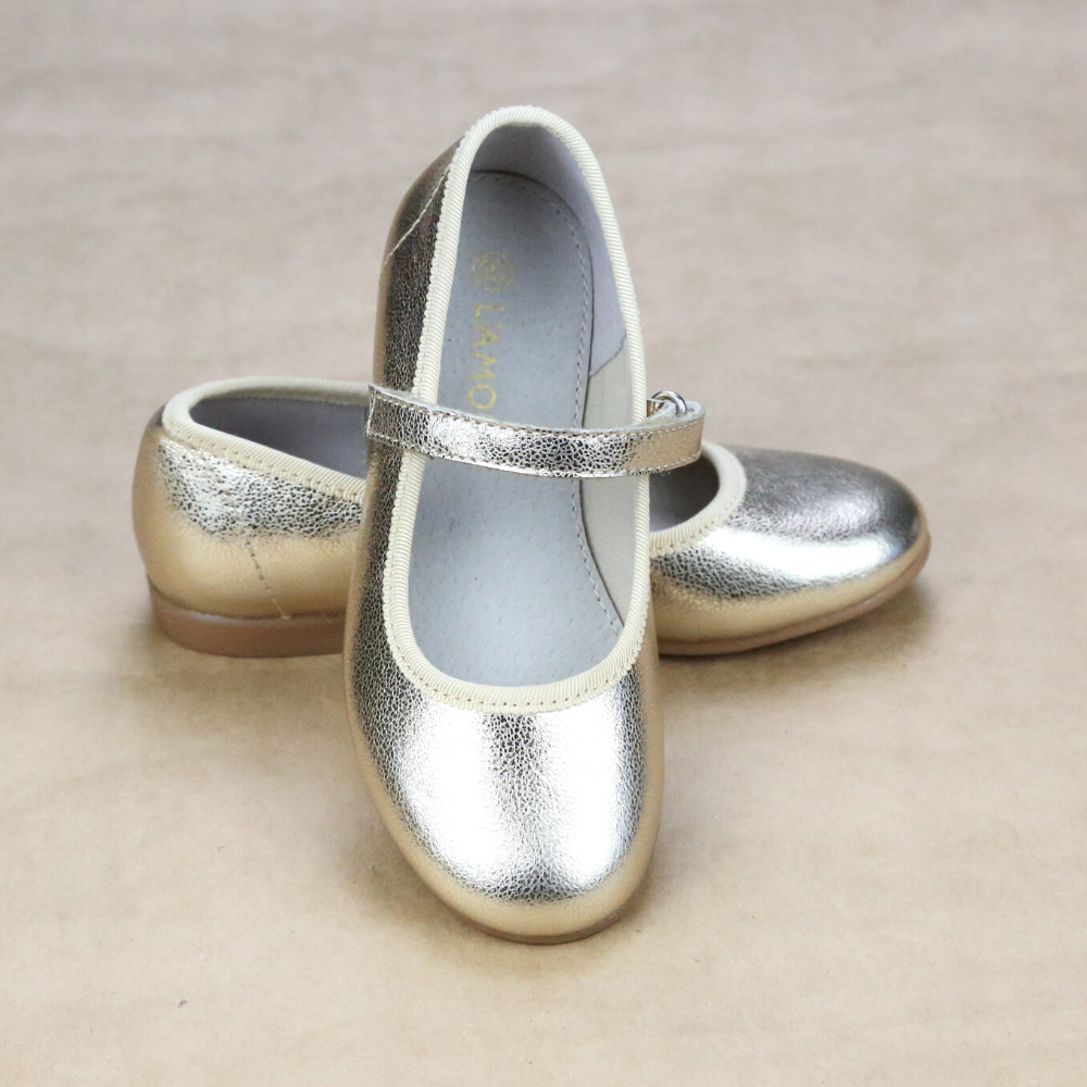 Classic Toddler Girls Gold Flat With Piping - Sporty Casual Flats - Petitfoot.com