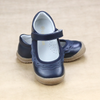 Toddler Girls Navy Leather Ruffle Mary Janes - Toddler - Petit Foot.com