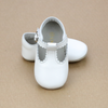 Elodie Infant Girls Scalloped White Napa Leather T-Strap Crib Mary Jane