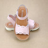 L'Amour Girls Ella Pink Leather Scalloped Open Toe Sandal With EVA Wedge Outsole - Petitfoot.com
