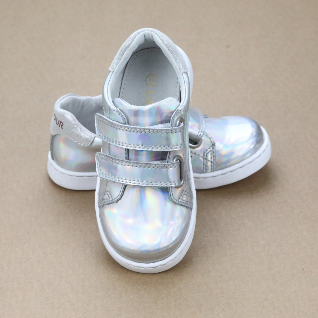 Toddler Girls Kenzie Double Velcro Strap Sweetheart Holographic Leather Sneaker -Petitfoot.com