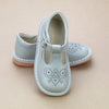 L'Amour Girls Perforated Pattern T-Strap Stitch Down Mary Jane in Sage