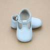 Elodie Infant Girls Scalloped Light Blue Napa Leather T-Strap Crib Mary Jane