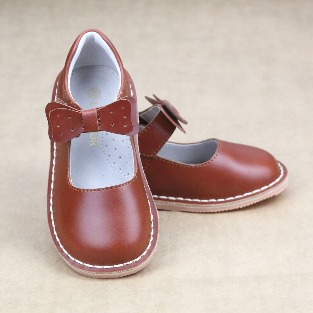 Toddler Girls Shoes Vintage Inspired Bow Mary Jane - Cognac Bow Mary Jane - Petitfoot.com