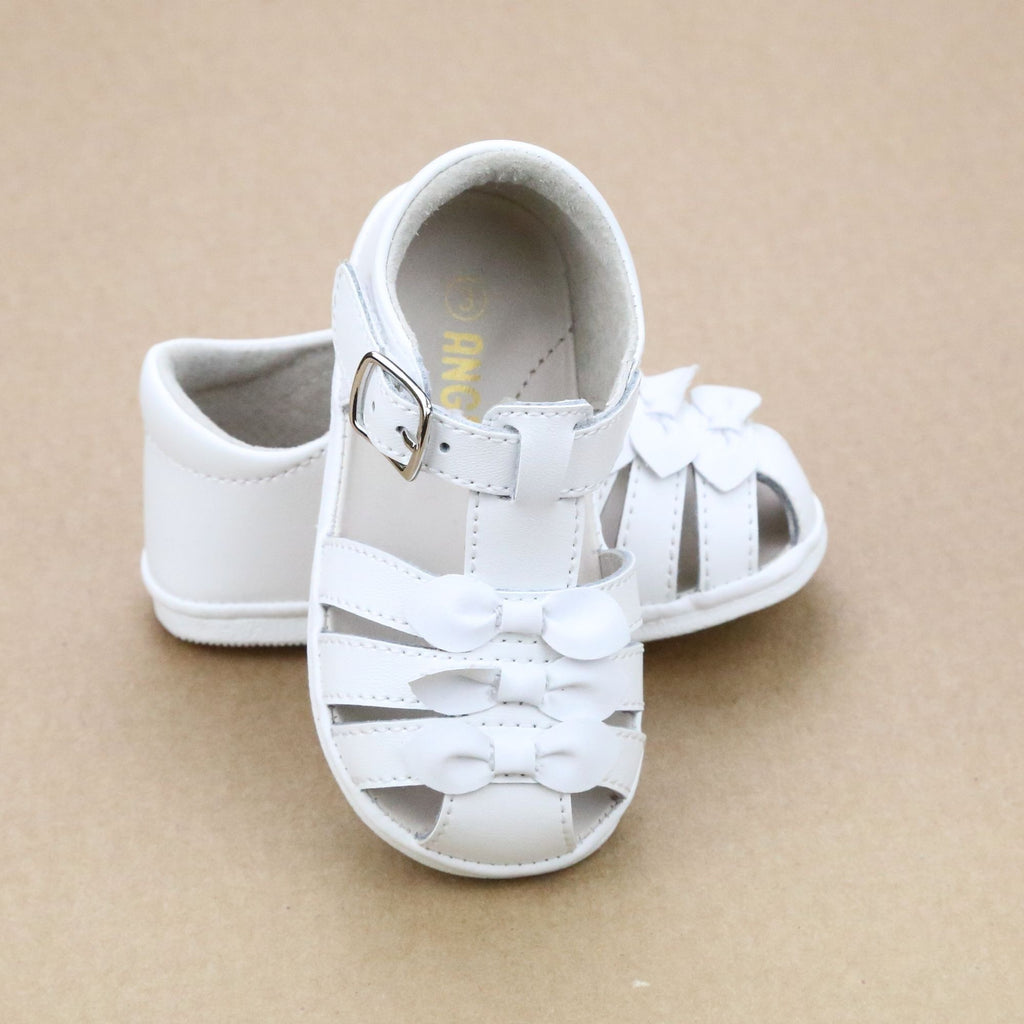 Angel Baby Girls Everly Caged  White Leather Sandal With Triple Bow - Petitfoot.com