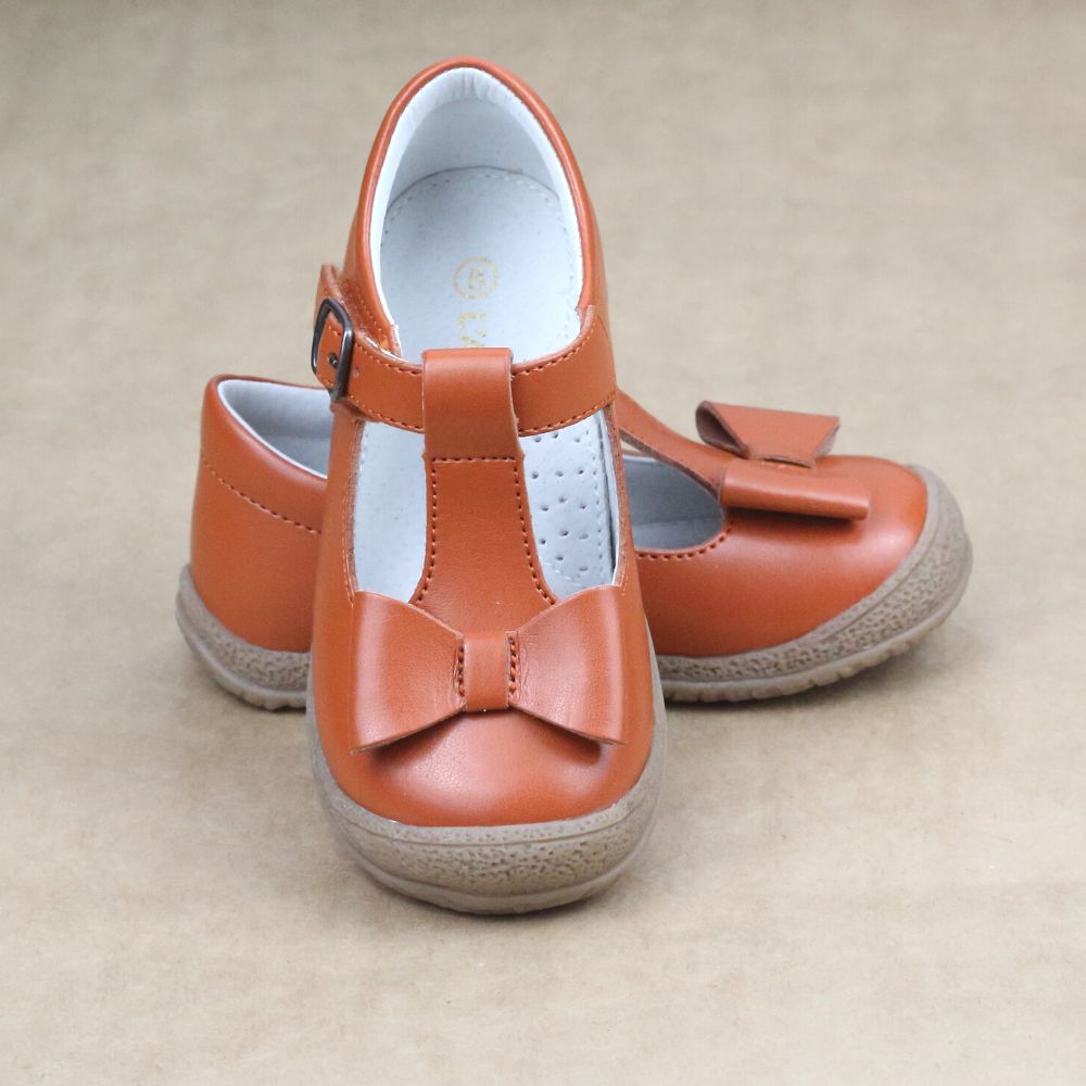 L'Amour Girls Spicy Orange T-Strap Bow Mary Janes - Petitfoot.com