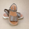 L'Amour Girls Ella Mocha Leather Scalloped Open Toe Sandal With EVA Wedge Outsole - Petitfoot.com