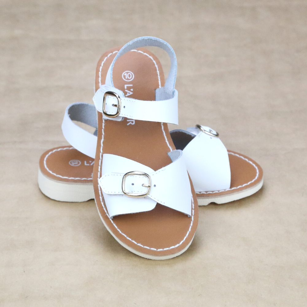 Toddler Girls Hera Classic White Leather Buckled Sandal With EVA Wedge Outsole
