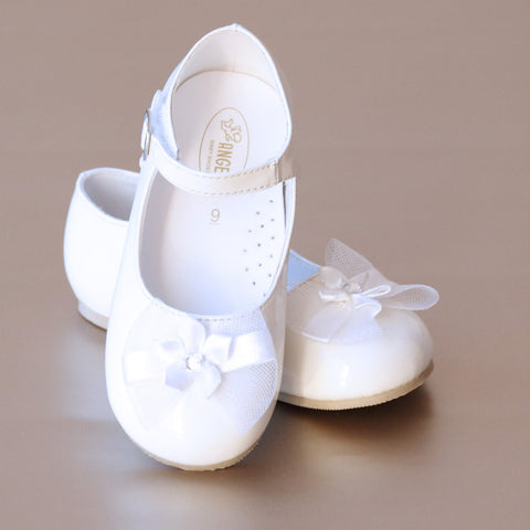 Angel Baby Girls Patent White Bow Mary Jane