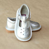 L'Amour Girls Special Occasion Silver T-Strap Leather Cut Out Mary Janes - Petitfoot.com