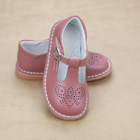 L'Amour Girls Perforated Pattern T-Strap Stitch Down Mary Jane