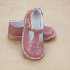 L'Amour Girls Perforated Pattern T-Strap Stitch Down Mary Jane in Vintage Rose