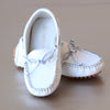L'Amour Girls White Leather Bow Moccasin